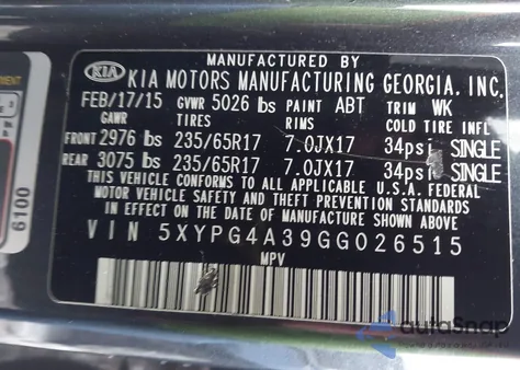 2016 Kia Sorento 2.4L Lx from USA, damaged, VIN 5XYPG4A39GG026515